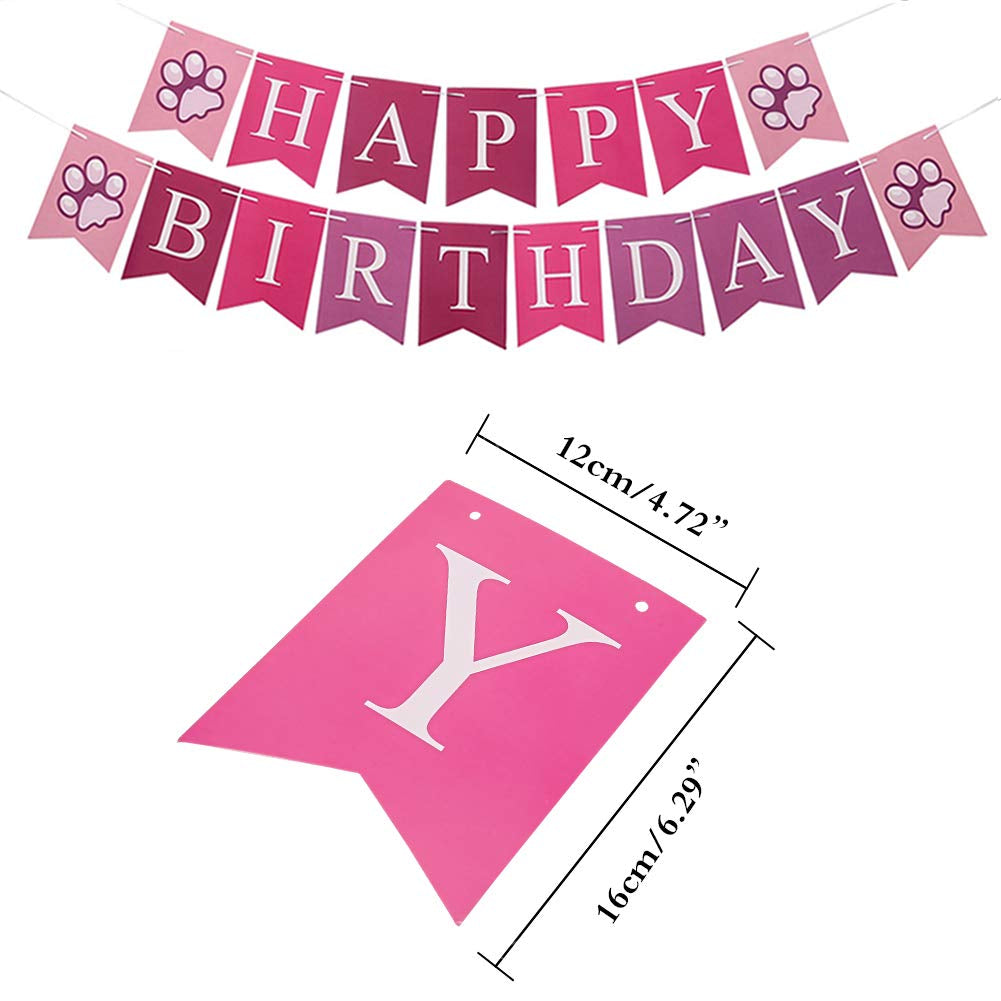 Dog Birthday Bandana Hat Skirt Banner Set for Pet Puppy Girl Dog Birthday Party Supplies Decorations (Pink)