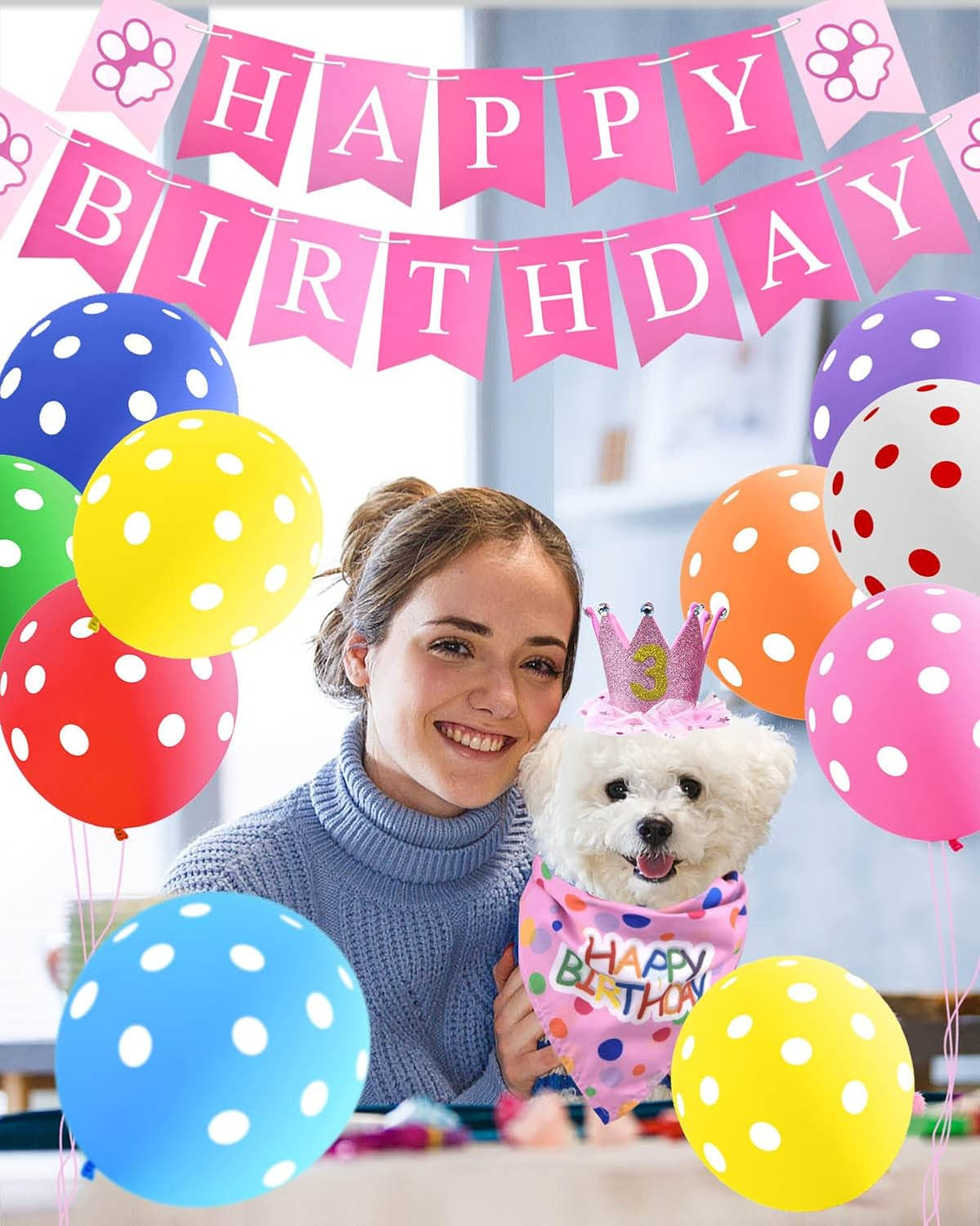 Dog Birthday Party Supplies, Including Dog Birthday Hat Tutu Skirt Birthday Banner Balloon Digital Sticker Dog Bandana, for Small Medium Breed (Dog Skirt)