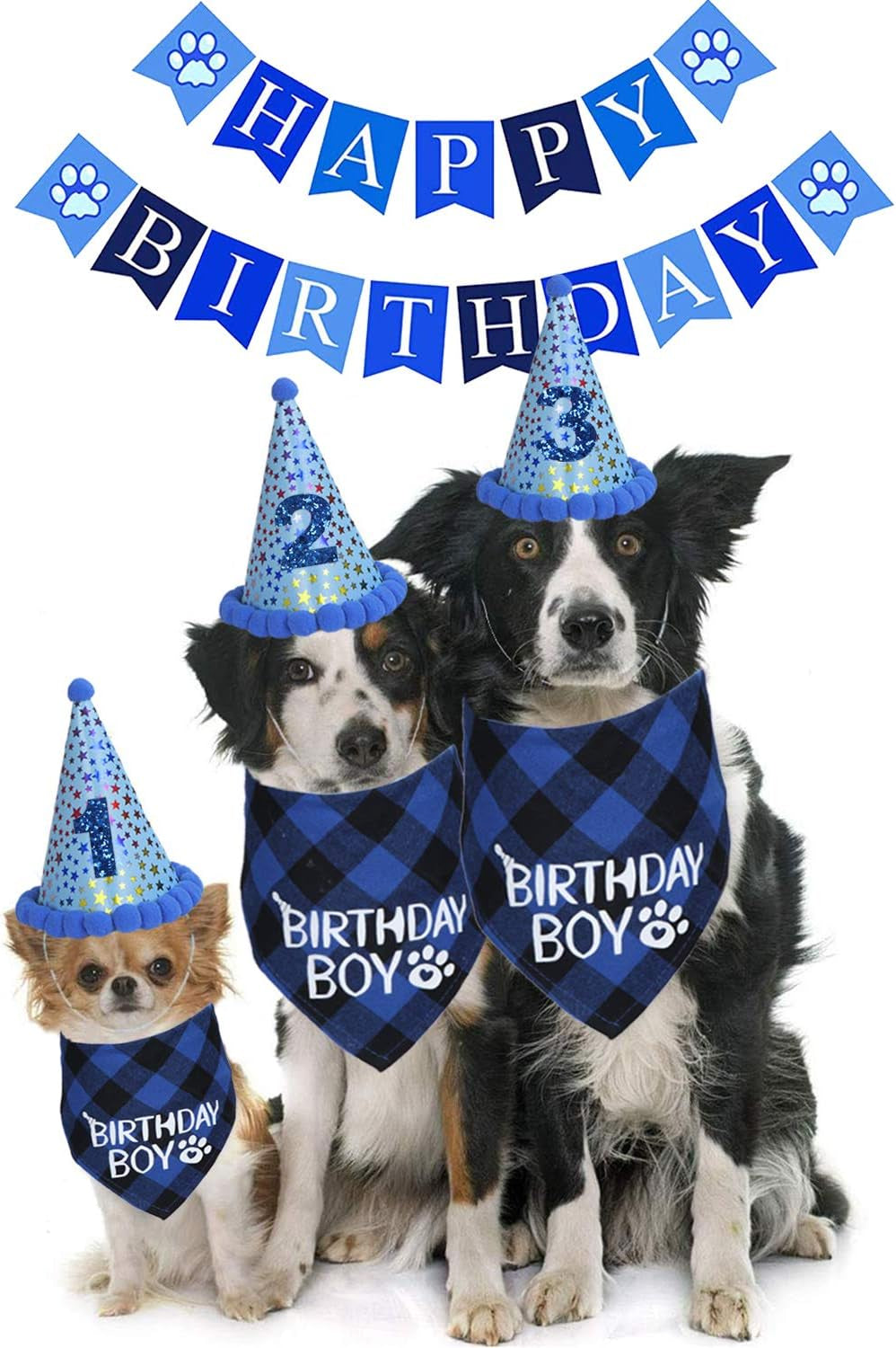 Dog Birthday Party Set, Dog Birthday Bandana Triangle Scarf with Cute Dog Birthday Number Hat Dog Birthday Banner for Dog Birthday Party Supplies