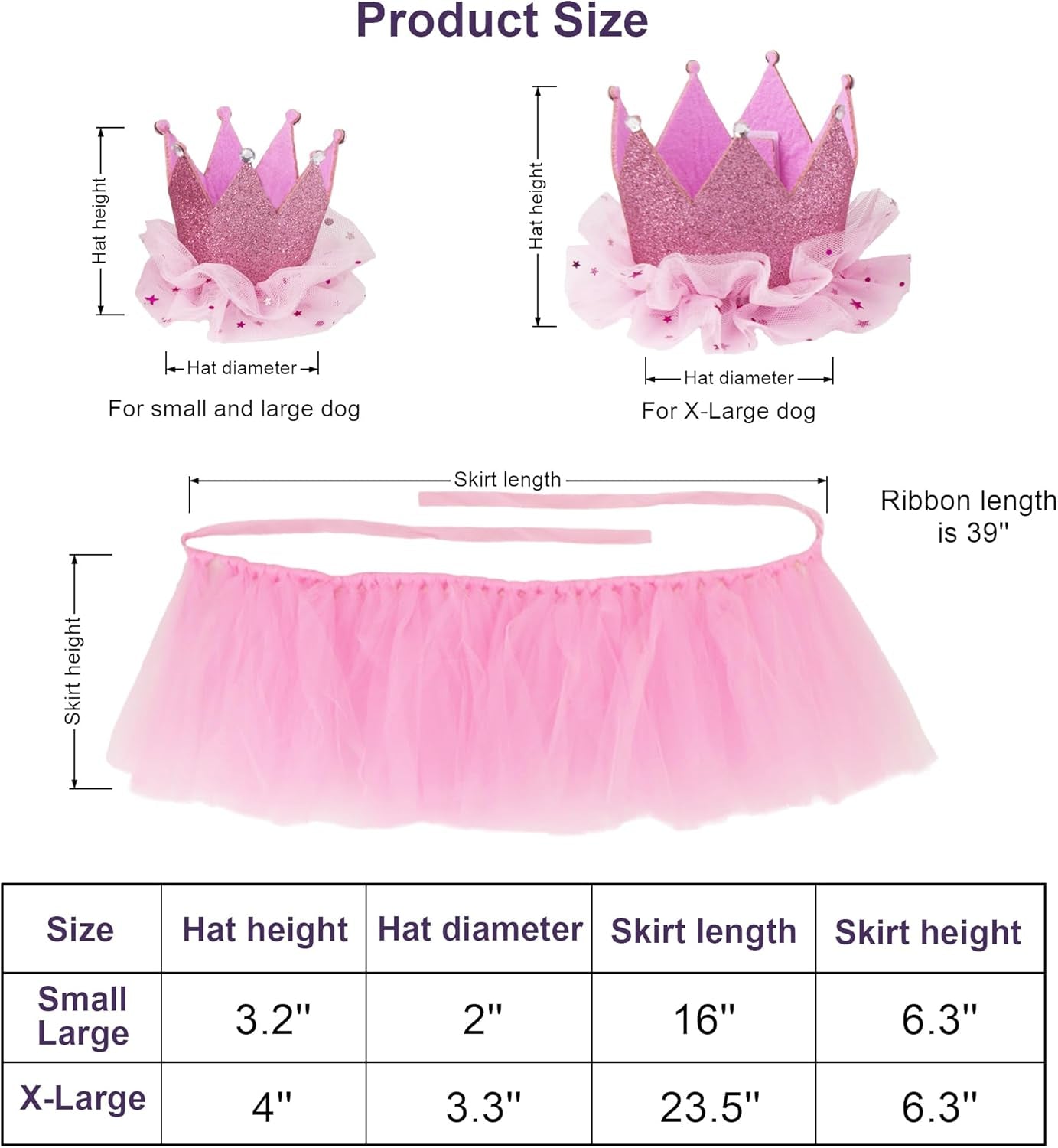 Dog Birthday Bandana Girl - Birthday Dog Party Supplies - Pink Tutu Skirt Crown Hat Scarf Happy Birthday Banner Dog Girl Birthday Outfit for Pet Girl (Pink, Large)