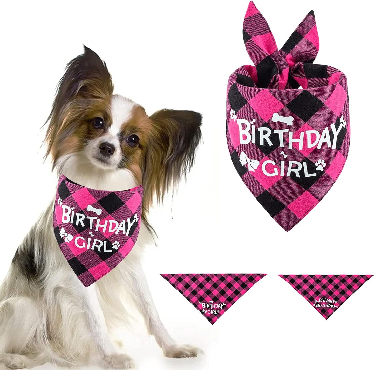 Dog Birthday Party Supplies, Dog Birthday Girl Bandana Triangle Hat Scarfs Flag Balloon Bow Tie Birthday Number with Cute Doggie Birthday Party Set Decorations