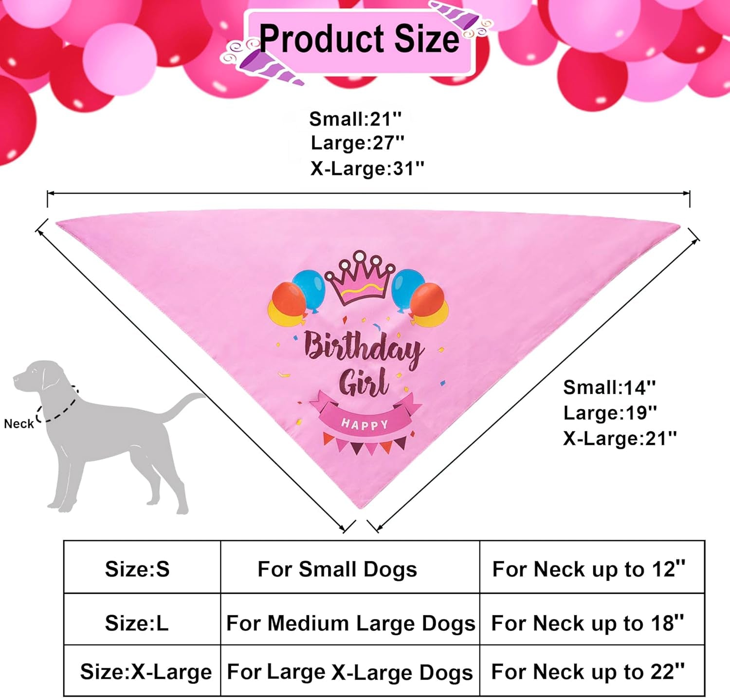 Dog Birthday Bandana Girl - Birthday Dog Party Supplies - Pink Tutu Skirt Crown Hat Scarf Happy Birthday Banner Dog Girl Birthday Outfit for Pet Girl (Pink, Large)
