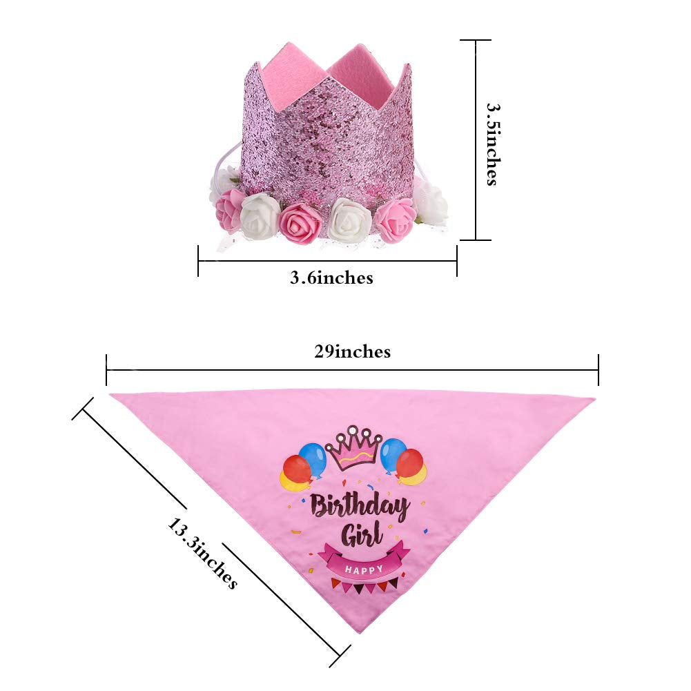 Dog Birthday Bandana Hat Skirt Banner Set for Pet Puppy Girl Dog Birthday Party Supplies Decorations (Pink)