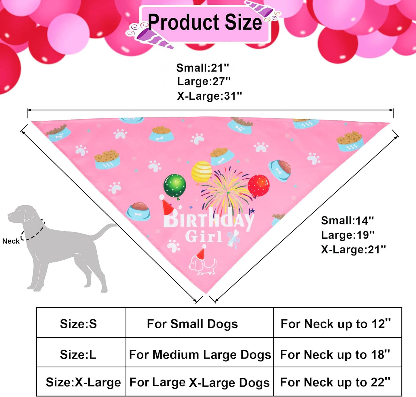 Dog Bandana Hat Set for Birthday Party Supply, Boy Girl Pet Birthday Scarf for Medium Large Dog (Large, Pink)
