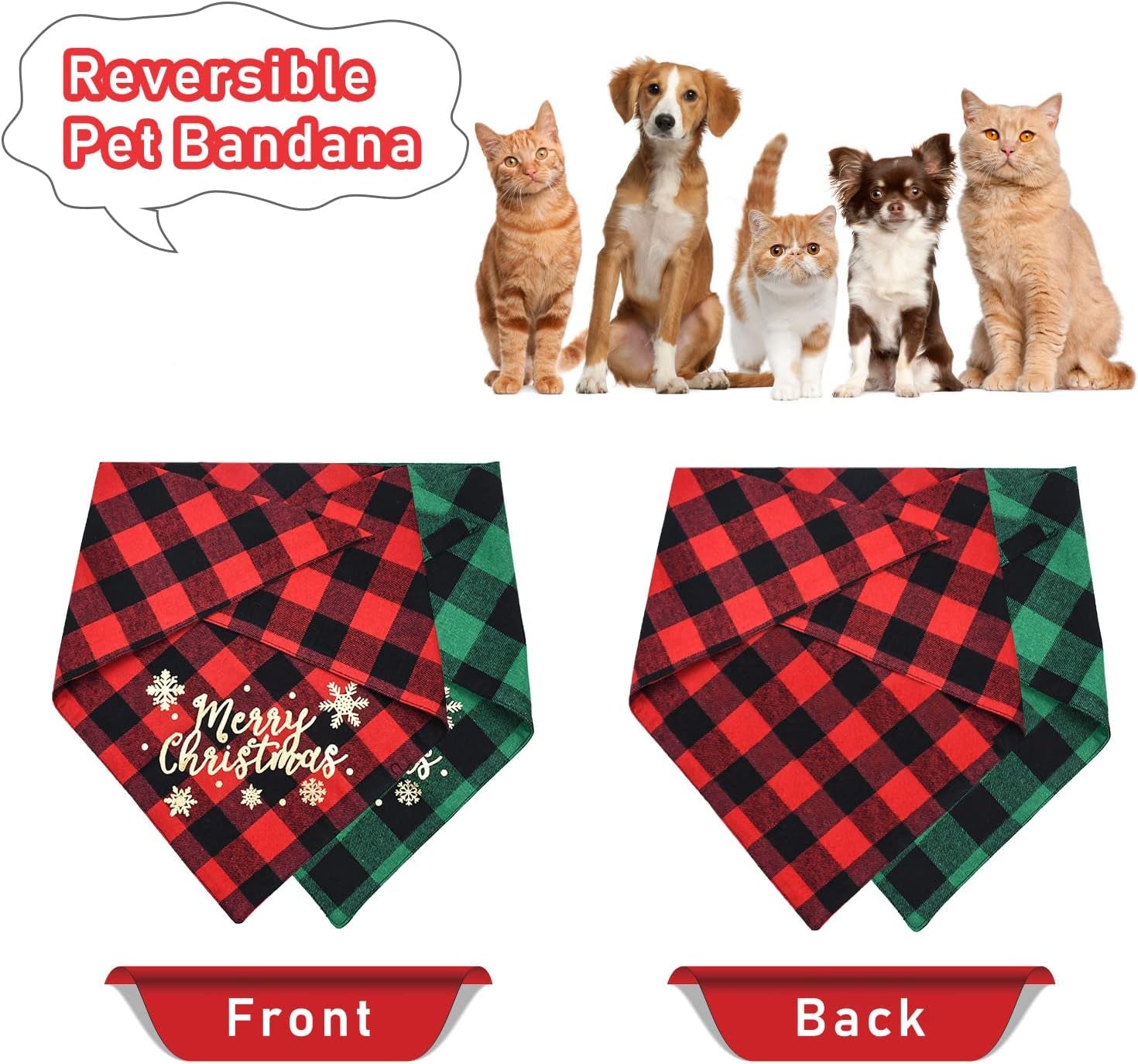 2 Pack Dog Bandana, Christmas Classic Buffalo Plaid Printing Dog Bandana, Pets Scarf Triangle Bibs Kerchief Dandana Costume Accessories for Small Medium Large Dogs Cats Pets (Large)