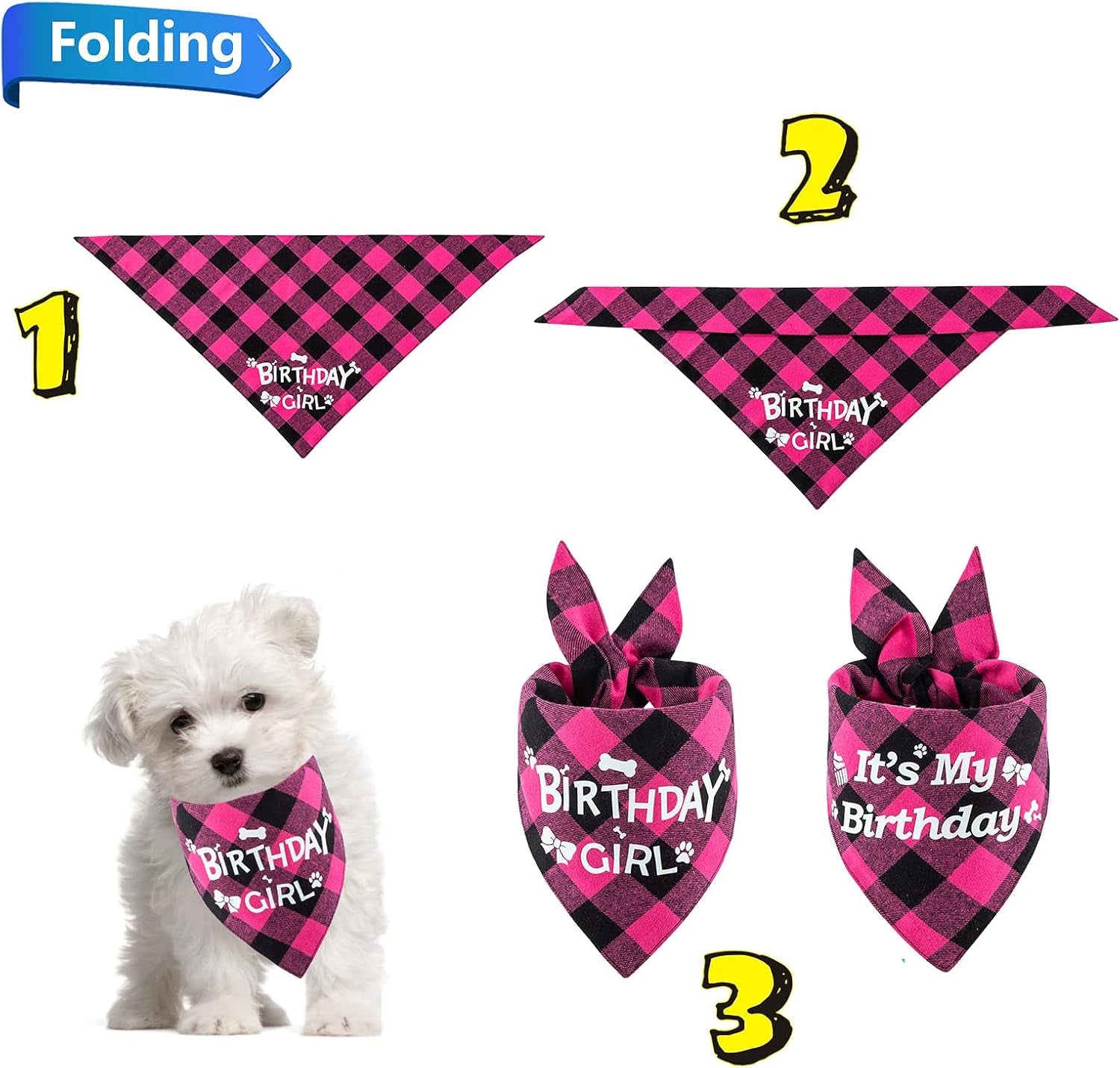 Dog Birthday Party Supplies, Dog Birthday Girl Bandana Triangle Hat Scarfs Flag Balloon Bow Tie Birthday Number with Cute Doggie Birthday Party Set Decorations