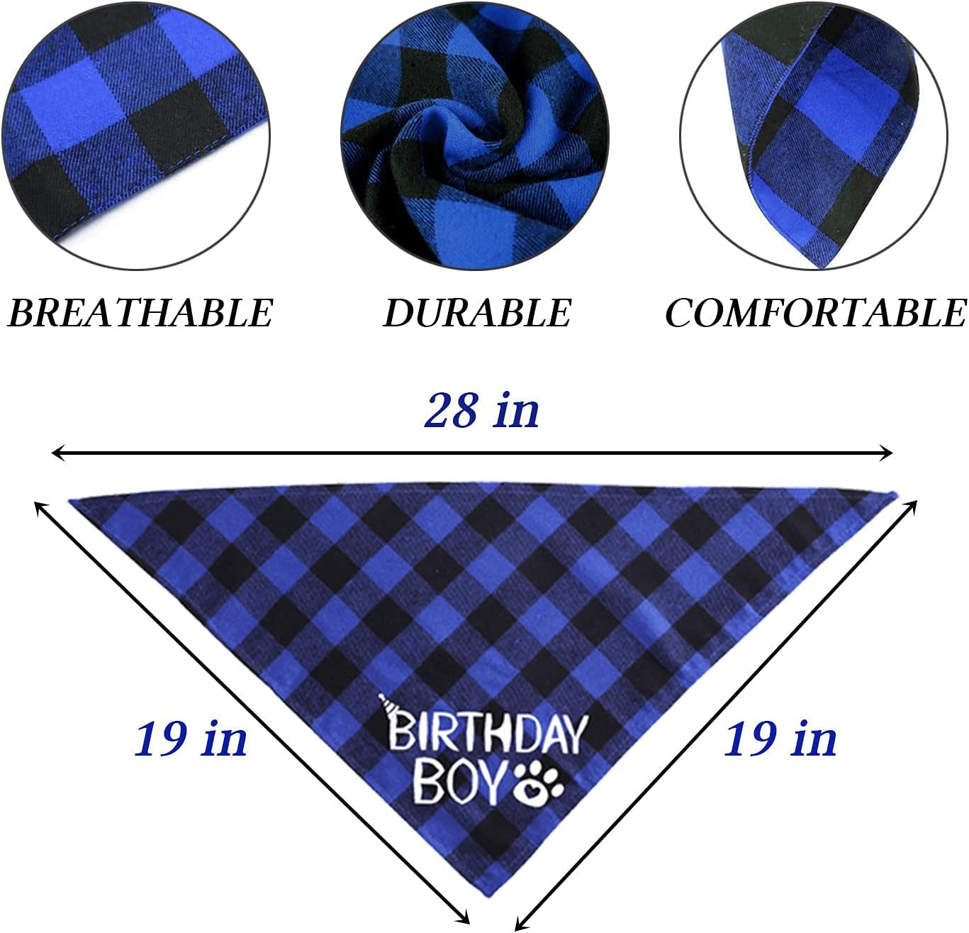 Dog Birthday Party Supplies, Dog Birthday Bandana Boy Girl and Dog Birthday Party Hat with Dog Bow Tie Collar for Medium Large Dogs (Blue, Large)