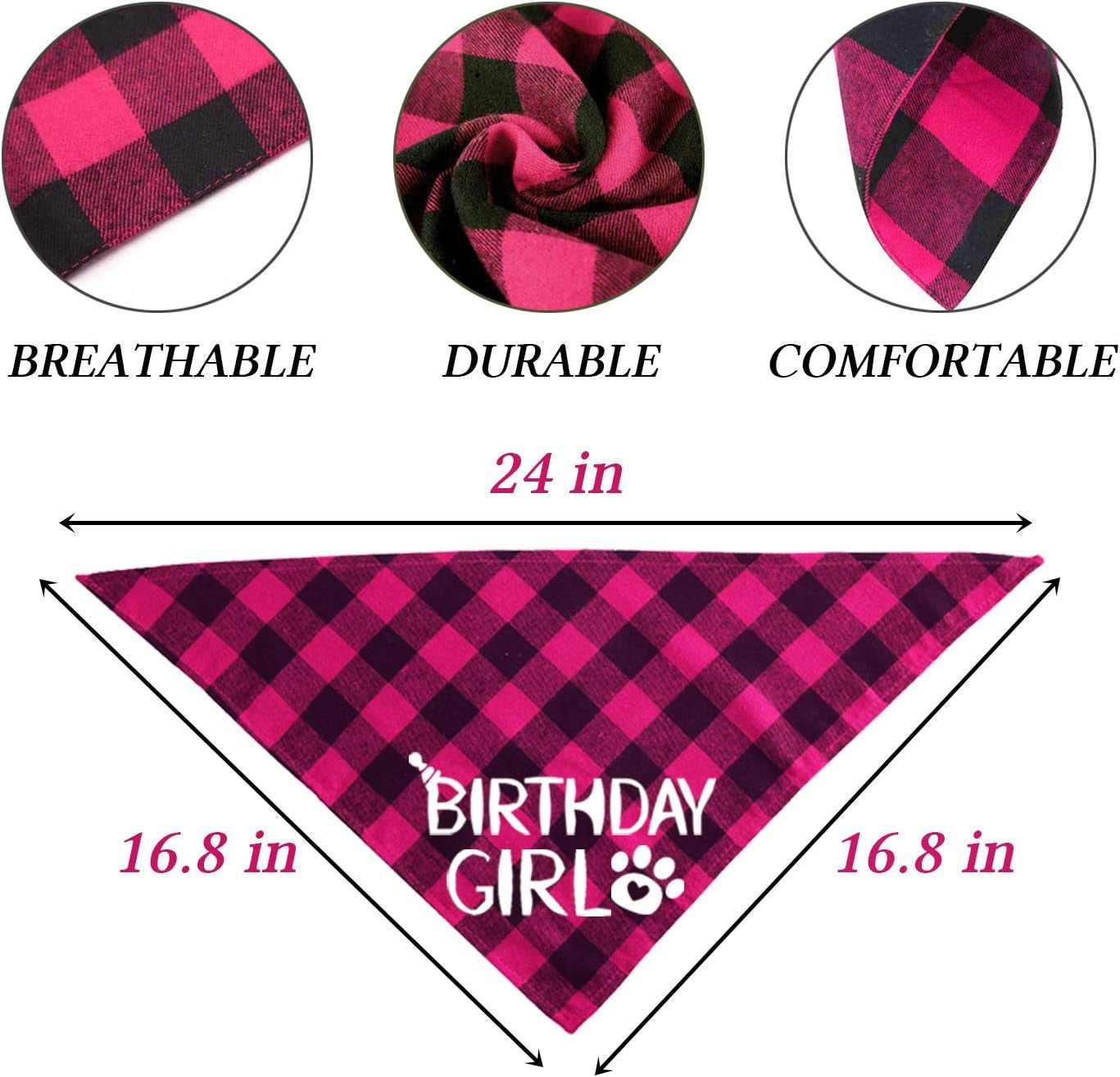 Dog Birthday Outfit Girl, Dog Birthday Bandana Girl Tutu Skirt Birthday Number Crown Hat Bowtie Happy Birthday Banner for Pet Puppy Dog Birthday Party Supplies (Pink)